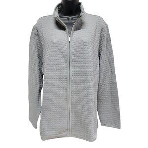 Karen Scott Sport Womens 1X Smoke Grey Quilted Fleece Zip Jacket